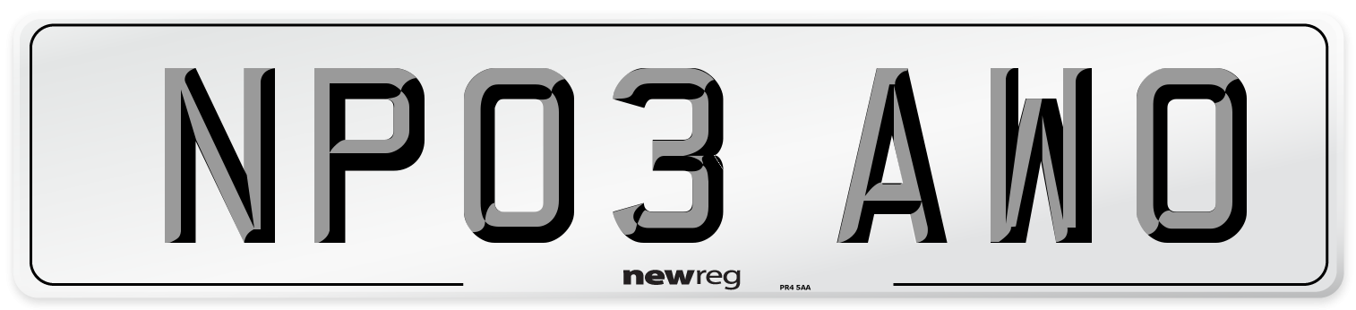 NP03 AWO Number Plate from New Reg